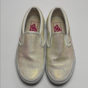 Vans Women’s Sz6 Iridescent Glitter Sneakers-White/Pale Pink/Gold Sheen #0263